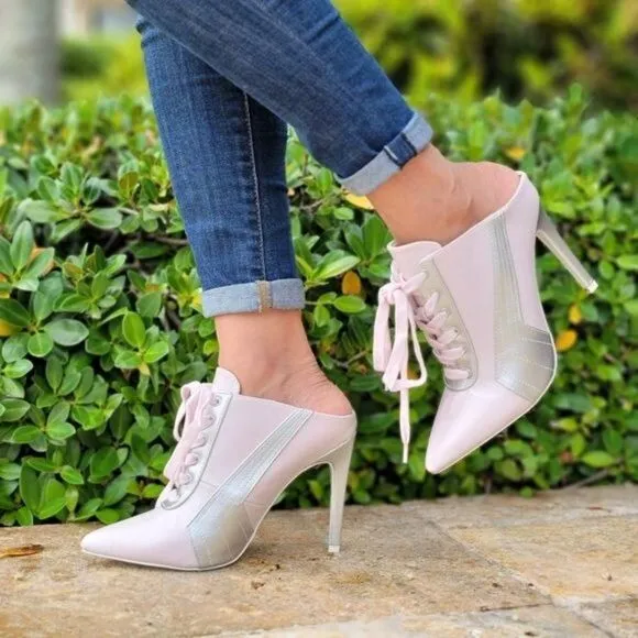 Women Baby Pink Low Cut Pontied Toe Booties