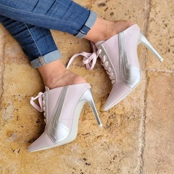 Women Baby Pink Low Cut Pontied Toe Booties