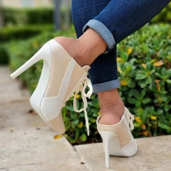 Women Nude Low Cut Pontied Toe Booties