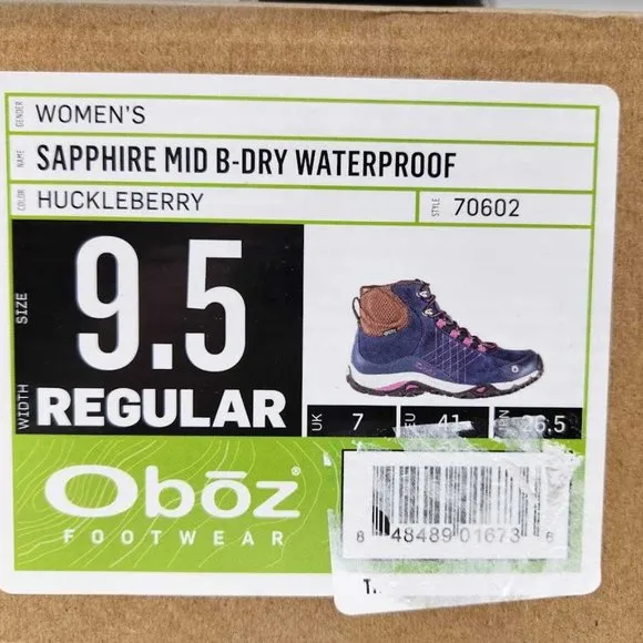 Women's 9.5 Oboz Sapphire Mid B-Dry waterproof hiking boots Huckleberry 70602