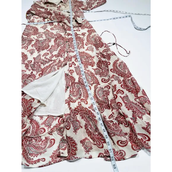 Women's ANTROPOLOGY Allaire Maxi Shirtdress Flowy Dress, Brown Red &amp; White