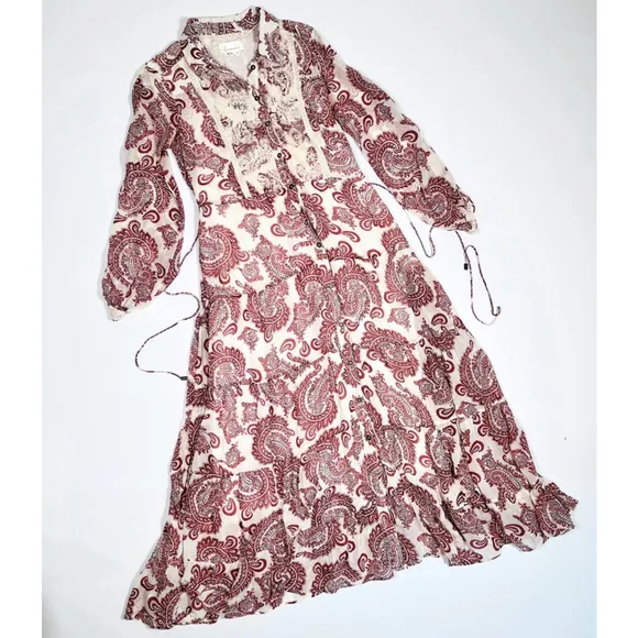 Women's ANTROPOLOGY Allaire Maxi Shirtdress Flowy Dress, Brown Red &amp; White
