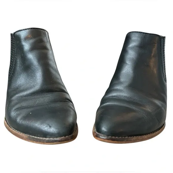 Women’s Black Leather Pointed Toe Stacked Heel Ankle Booties Madewell Size 7
