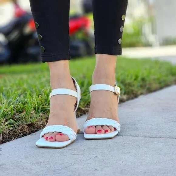Women's Braided Single Band Ankle Strap Sandals White Color