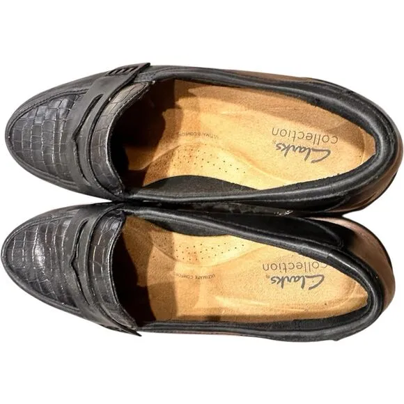 Women's Clarks Westlynn Ayla Leather Loafers Black Lug Cushion Sole Sz 10