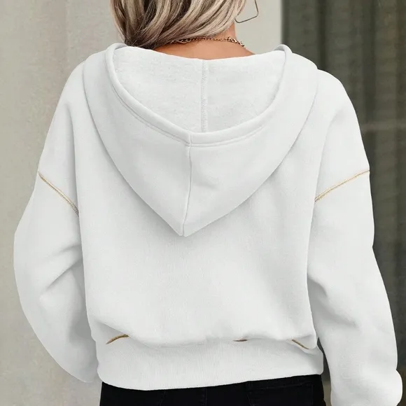 Women's Contrast Color Trim Long Sleeve Front Zipper Minimalist