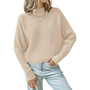 Women's Fall Turtleneck Batwing Long Sleeve Ribbed Knit Casual Soft
