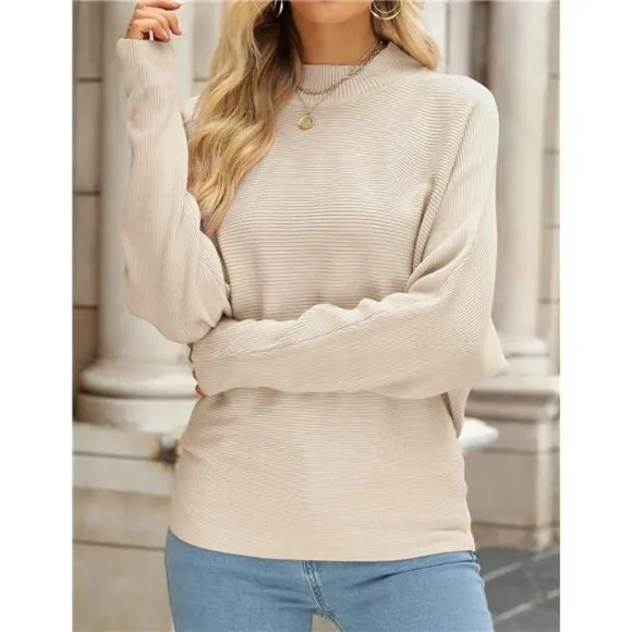 Women's Fall Turtleneck Batwing Long Sleeve Ribbed Knit Casual Soft