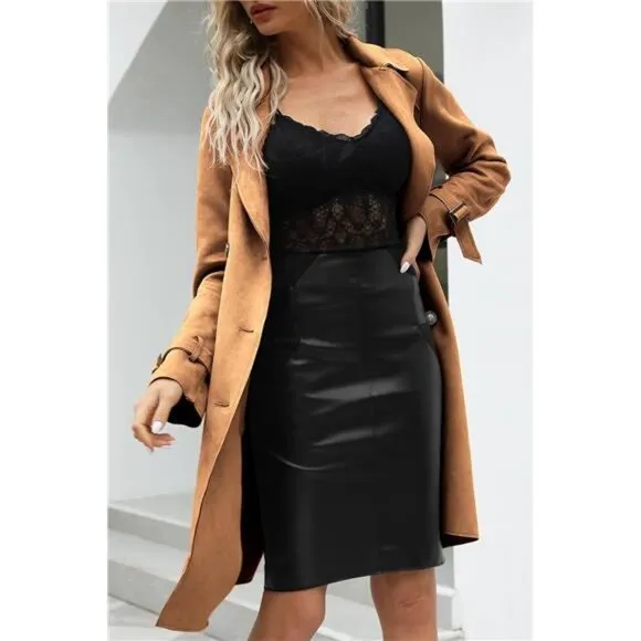 Womens Faux Suede Leather Jacket Lightweight Camel