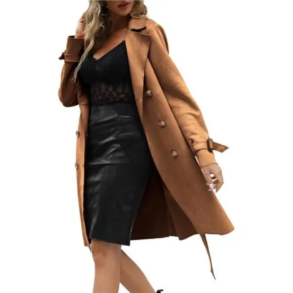 Womens Faux Suede Leather Jacket Lightweight Camel