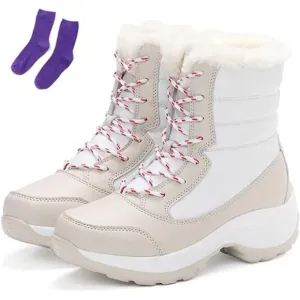 Women's Fur Lining Winter Boots Outdoor Waterproof Snow Boots,  White