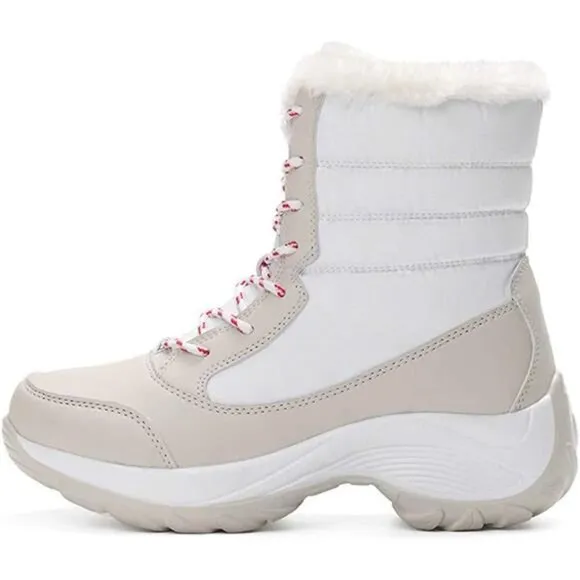 Women's Fur Lining Winter Boots Outdoor Waterproof Snow Boots,  White