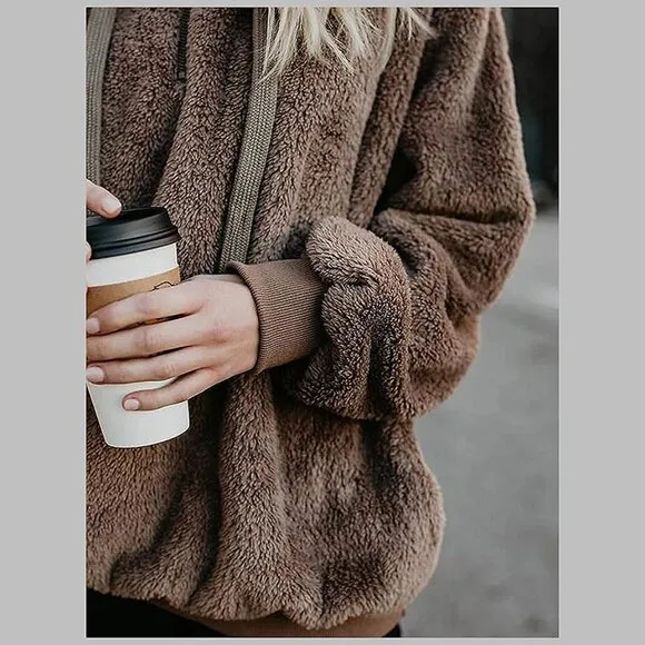 Women's Fuzzy Hoodies Sport Pullover Hoodie Brown