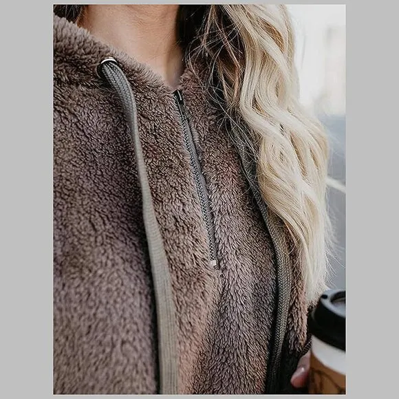Women's Fuzzy Hoodies Sport Pullover Hoodie Brown