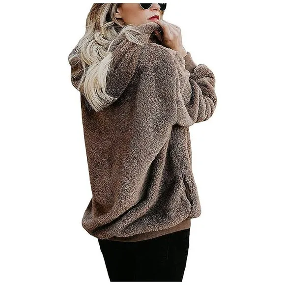 Women's Fuzzy Hoodies Sport Pullover Hoodie Brown
