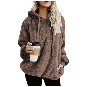 Women's Fuzzy Hoodies Sport Pullover Hoodie Brown