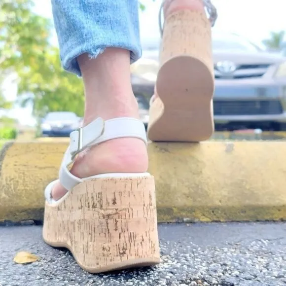 Women's High Platform Ankle Strap Wedge White Color