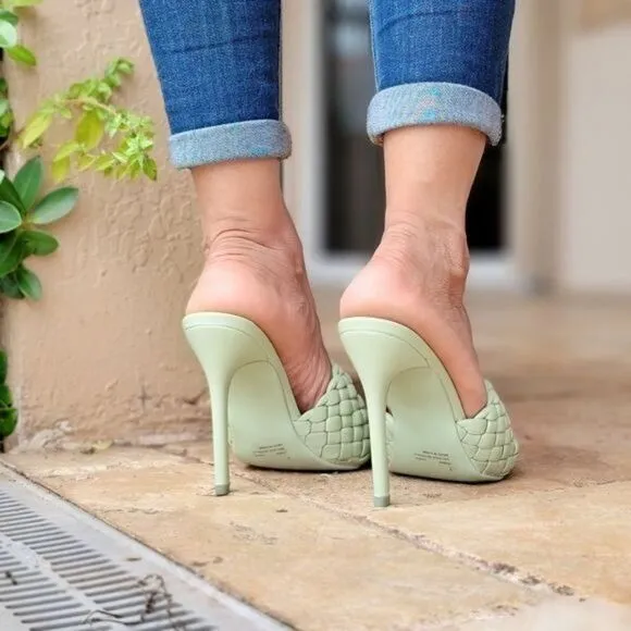 Women's High Heel Mule Sandals Sage Color