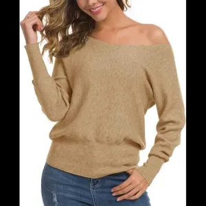 Women's Knitted Off Shoulder Long Sleeve Sweater