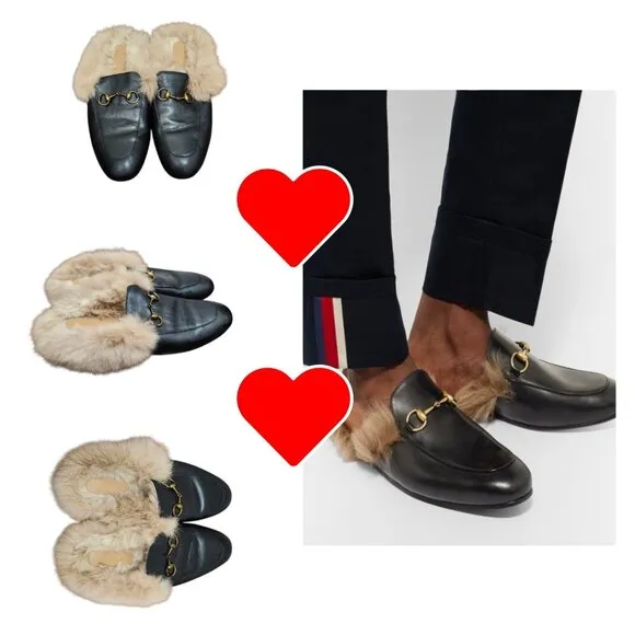 Women's Leather Loafers Rabbit Lined Leather Backless Loafers Size 7