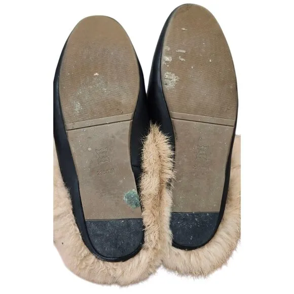 Women's Leather Loafers Rabbit Lined Leather Backless Loafers Size 7