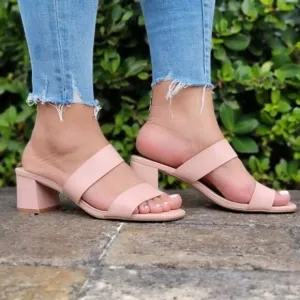 Women's Mauve‎ Square Sole Double Strap Chunky Heel Sandals