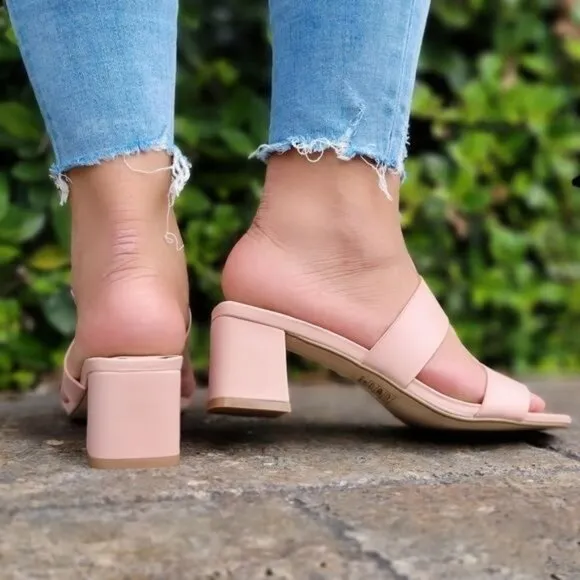 Women's Mauve‎ Square Sole Double Strap Chunky Heel Sandals