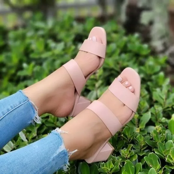 Women's Mauve‎ Square Sole Double Strap Chunky Heel Sandals