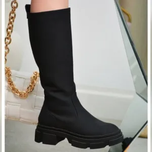 Women's‎ Mid Calf Boots Round Toe Black Color