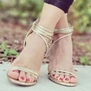 Women's‎ Open Toe Strappy High Heels Sandals Ligth Gold Color