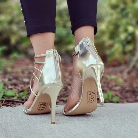 Women's‎ Open Toe Strappy High Heels Sandals Ligth Gold Color