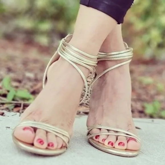 Women's‎ Open Toe Strappy High Heels Sandals Ligth Gold Color