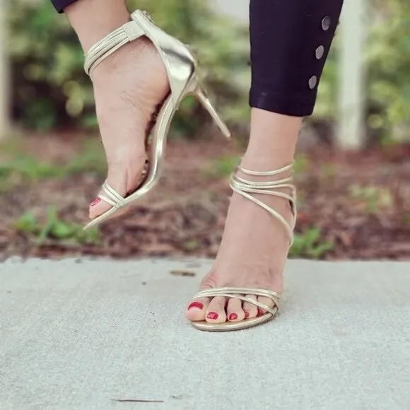 Women's‎ Open Toe Strappy High Heels Sandals Ligth Gold Color