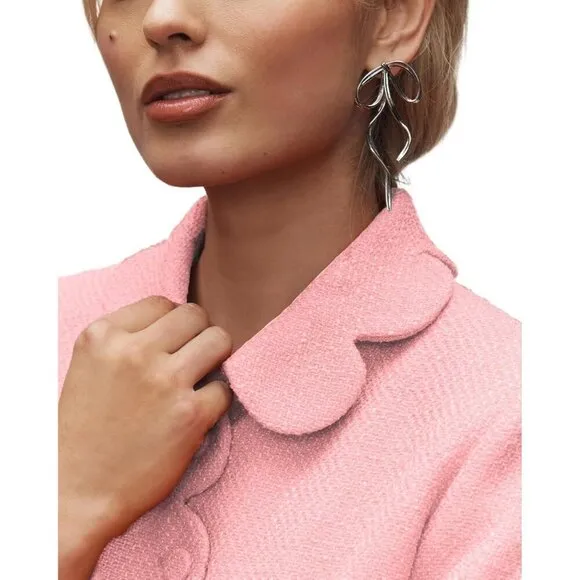 Women's Petal Bow Tweed Blazers Long Sleeve Cropped Fall Open Front