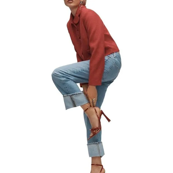 Women's Petal Red Bow Tweed Blazers Long Sleeve Cropped Fall Open Front
