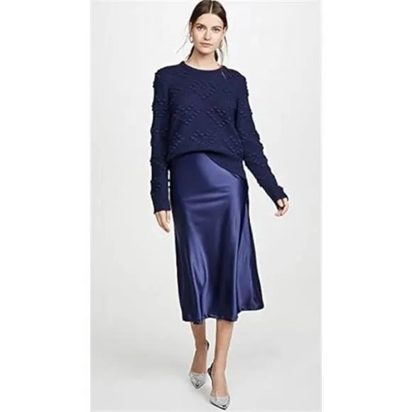 Womens Satin Skirts Zipper Elegant Navy Blue