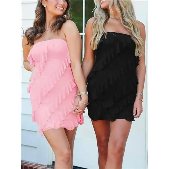 Women's Sexy Strapless Mini Dress Pink