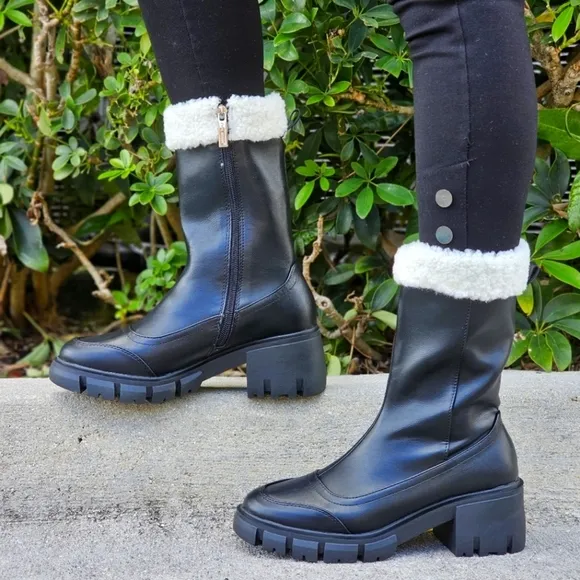 Women's Sherpa Faux Fur Ankle Boot Black Color