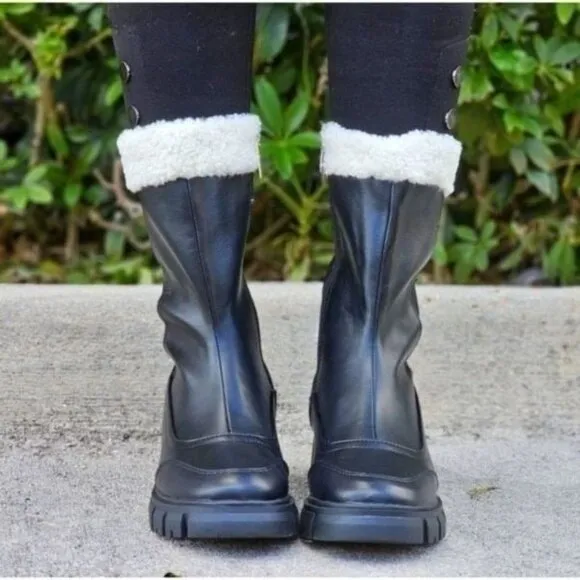 Women's Sherpa Faux Fur Ankle Boot Black Color