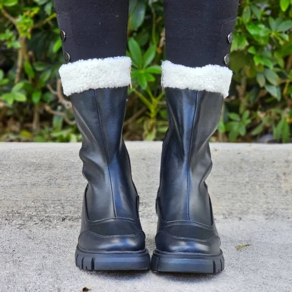 Women's Sherpa Faux Fur Ankle Boot Black Color