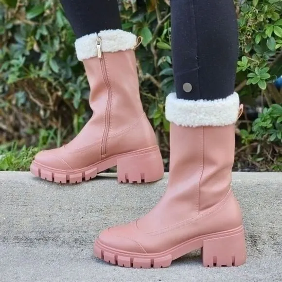 Women's Sherpa Faux Fur‎ Ankle Boot Blush Color