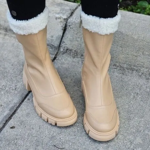 Women's Sherpa Faux Fur Ankle Boot Nude Color