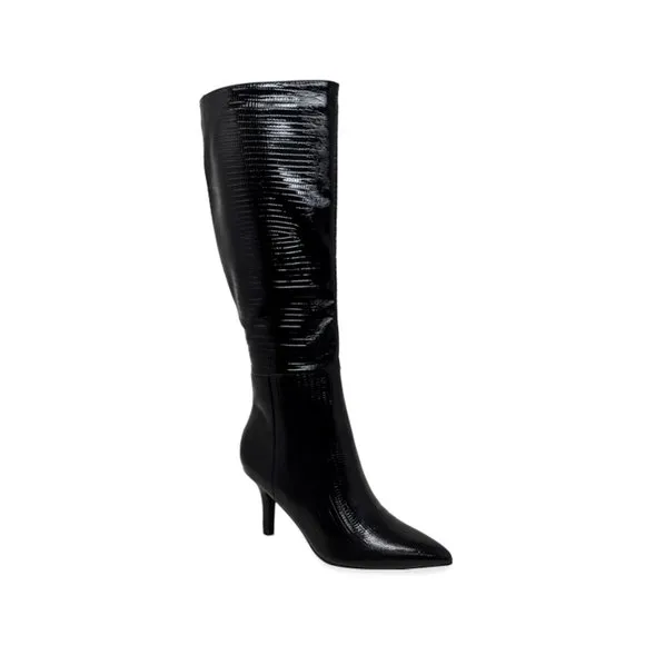 Women’s Snake Print Kitten Heel Knee High Boots