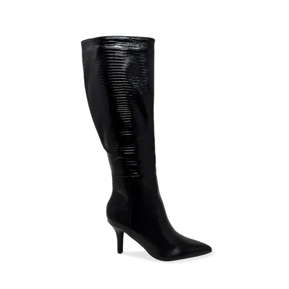 Women’s Snake Print Kitten Heel Knee High Boots