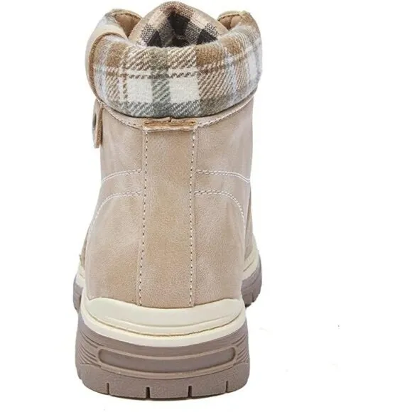 Women's Snow Ankle Boots Waterproof Lightweight Lace up Fur Lined, Beige