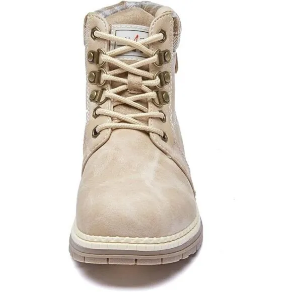 Women's Snow Ankle Boots Waterproof Lightweight Lace up Fur Lined, Beige