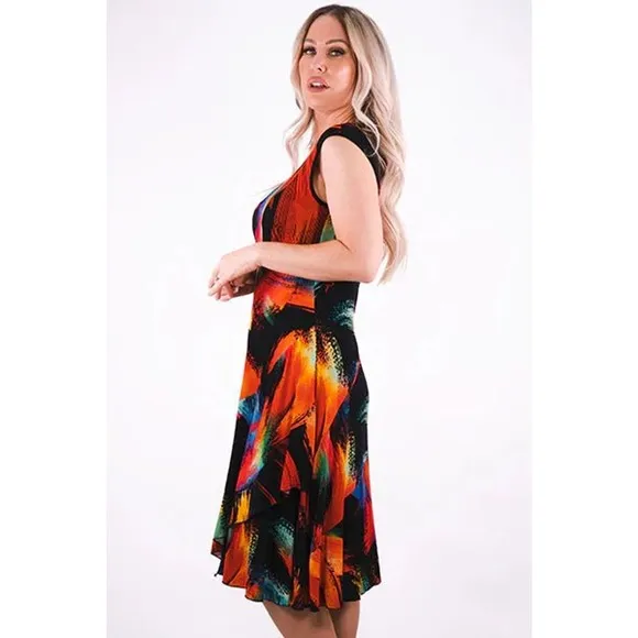 Women's Swing Dress Size XXL Black Multicolor Color Print Michael Tyler NWT