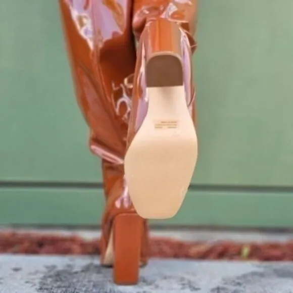 Women's Tan Thigh High Over the Knee Boots Chuncky‎ Heel