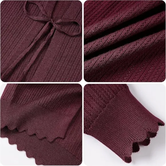 Women's Tie Front Knit Cropped Cardigan - Burgundy