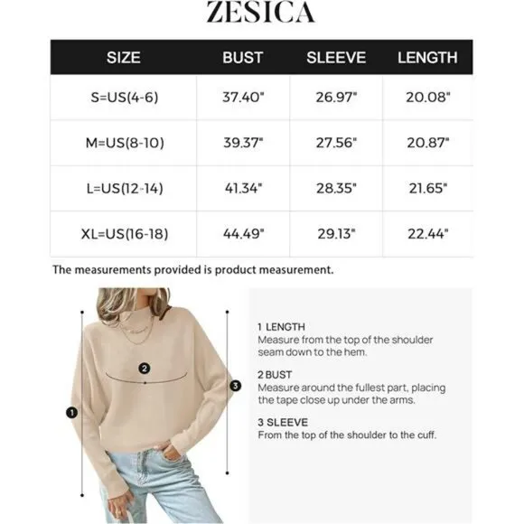 Women's Turtleneck Batwing Long Sleeve Ribbed Knit Casual Soft Pullover Sweater